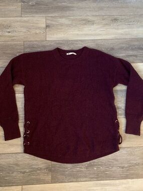 Pink Republic Burgundy Crewneck Sweater with Side Lace-Up